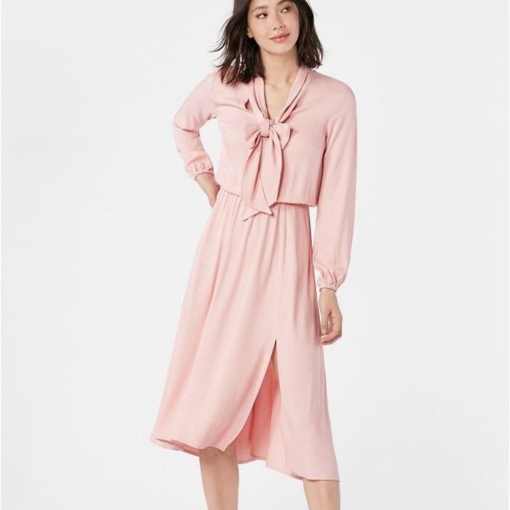 JustFab Pink Tie-Neck Dress - Bridal Rose - XXL